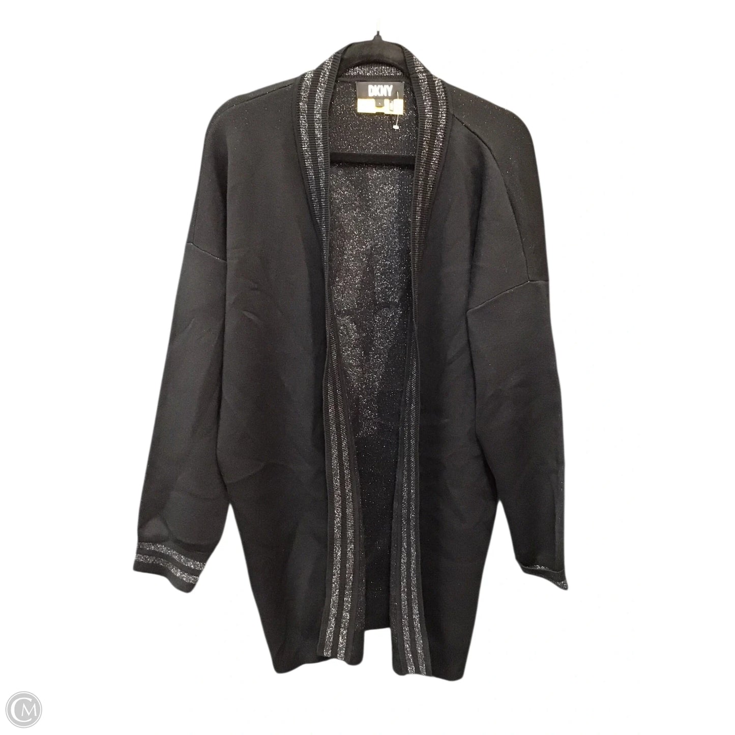 Sweater Cardigan By Dkny In Black & Silver, Size: L