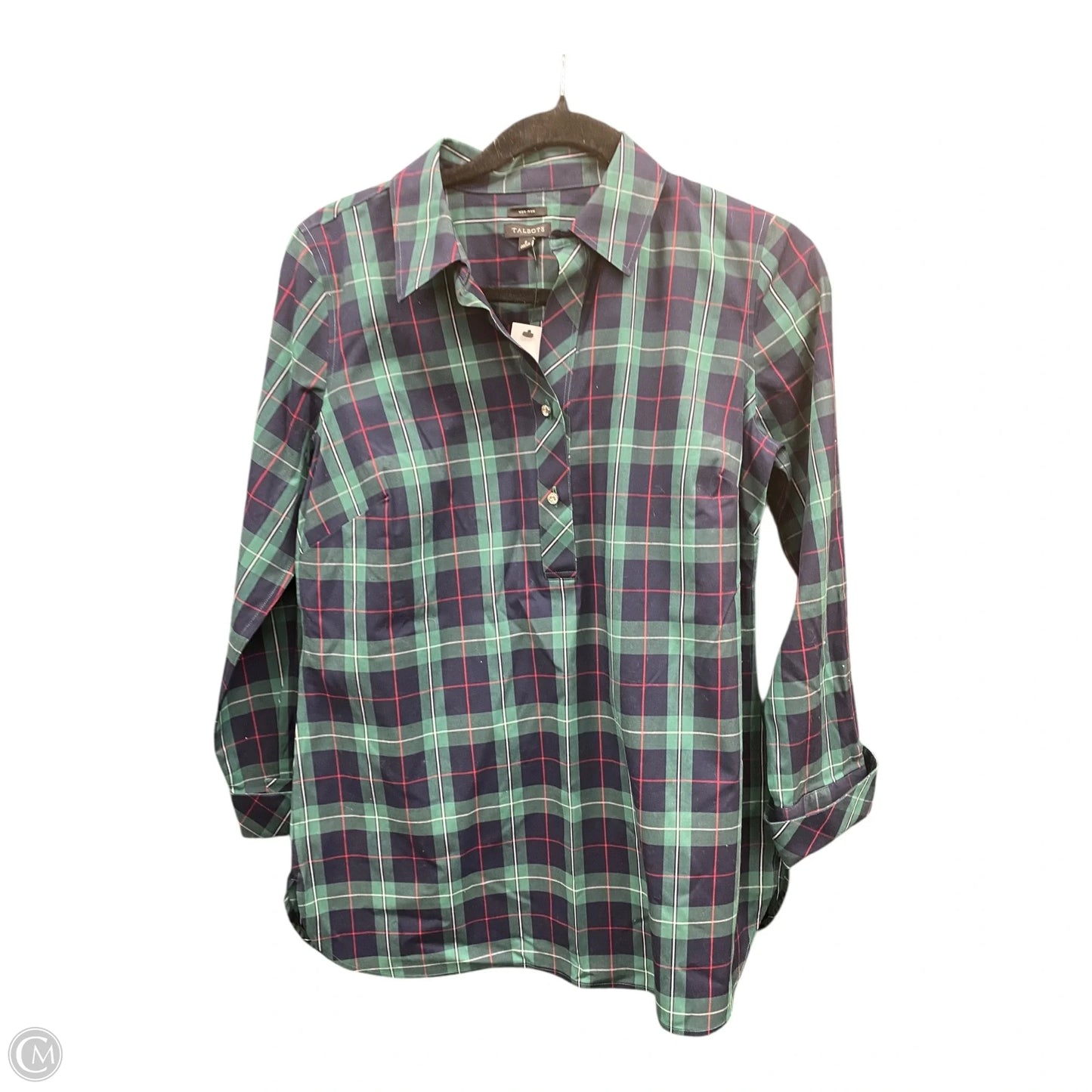 Blouse 3/4 Sleeve By Talbots In Plaid Pattern, Size: 2
