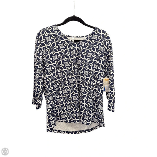 Top 3/4 Sleeve By Lulu B In Blue & White, Size: Xl