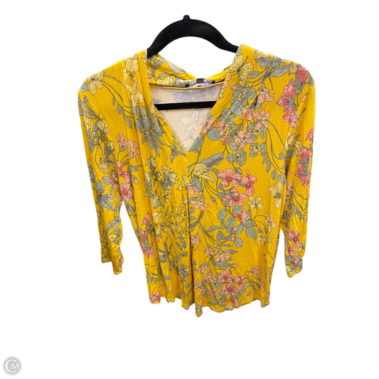 Top 3/4 Sleeve By Cable And Gauge In Yellow, Size: L