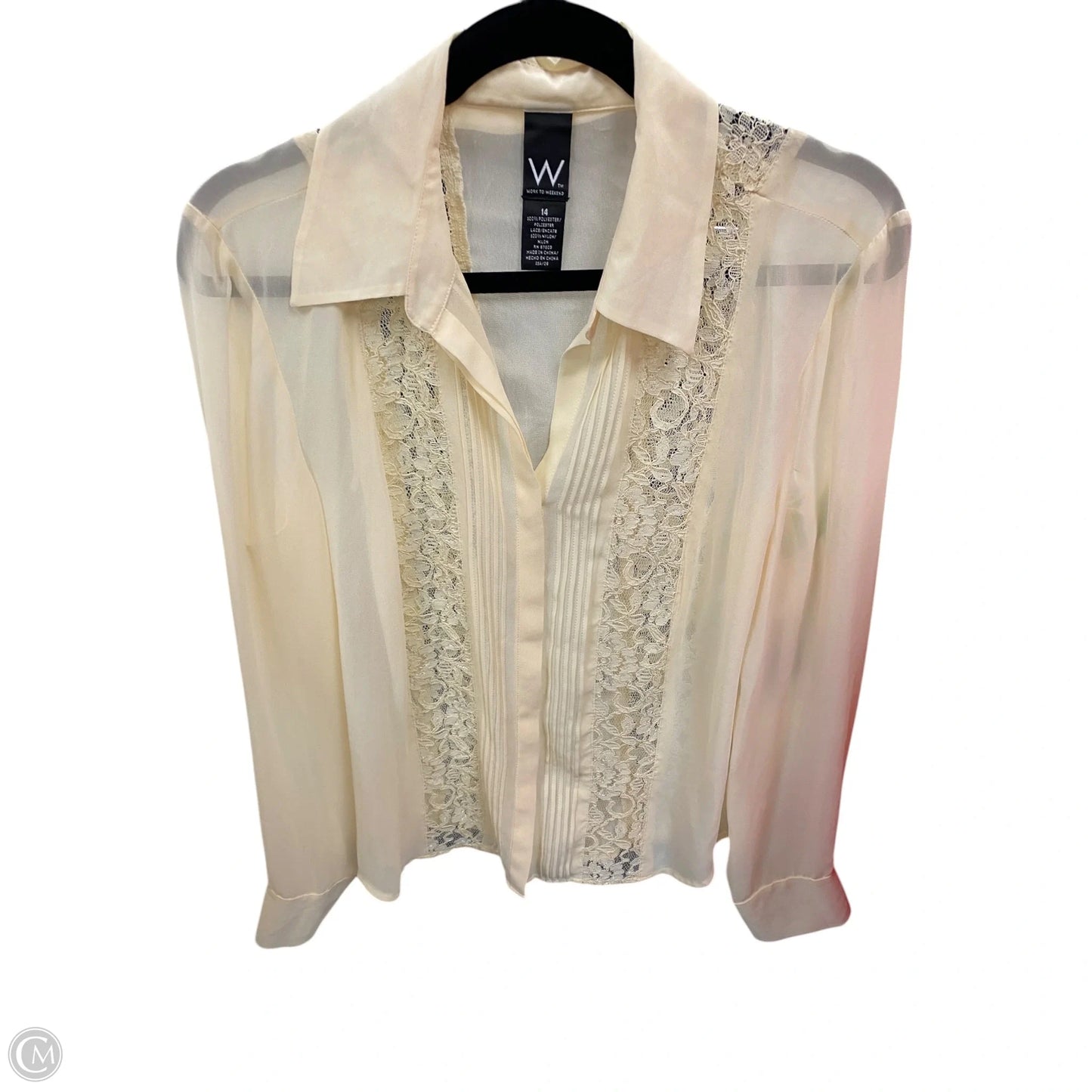 Blouse Long Sleeve By Clothes Mentor In Ivory, Size: 14