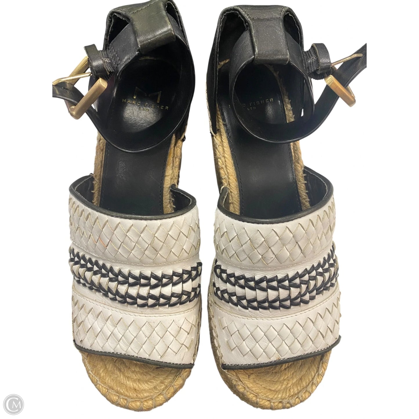 Sandals Heels Wedge By Marc Fisher In Black & White, Size: 7.5
