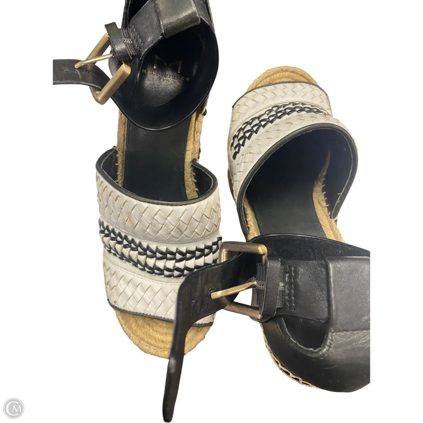 Sandals Heels Wedge By Marc Fisher In Black & White, Size: 7.5
