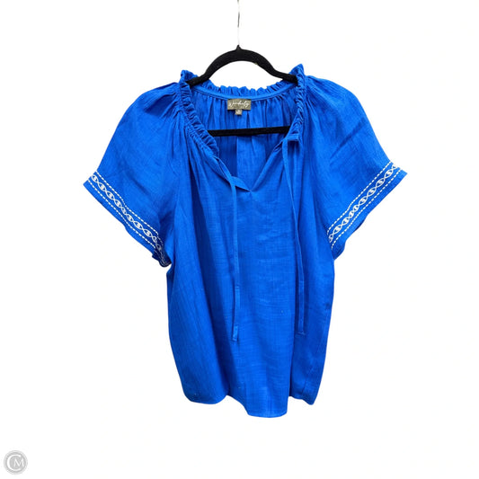 Top Short Sleeve By Wonderly In Blue & White, Size: M