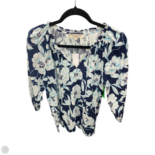 Top 3/4 Sleeve By Loft In Floral Print, Size: S