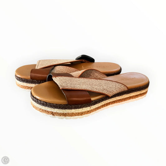 Sandals Heels Platform By Clothes Mentor In Brown & Cream, Size: 8.5