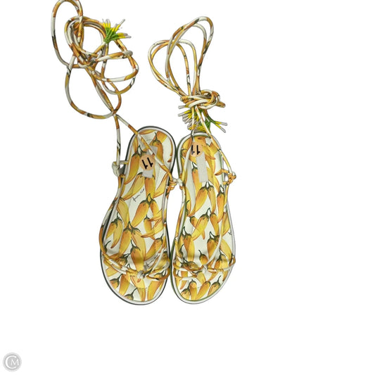 Sandals Flats By Farm Rio In Cream & Yellow, Size: 11