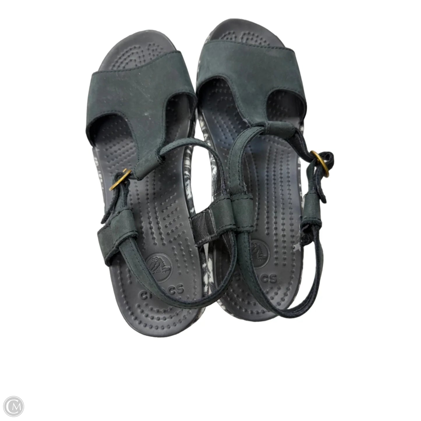 Sandals Heels Wedge By Crocs In Black & White, Size: 8