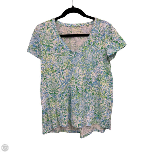 Top Short Sleeve Designer By Lilly Pulitzer In Blue & Green, Size: S