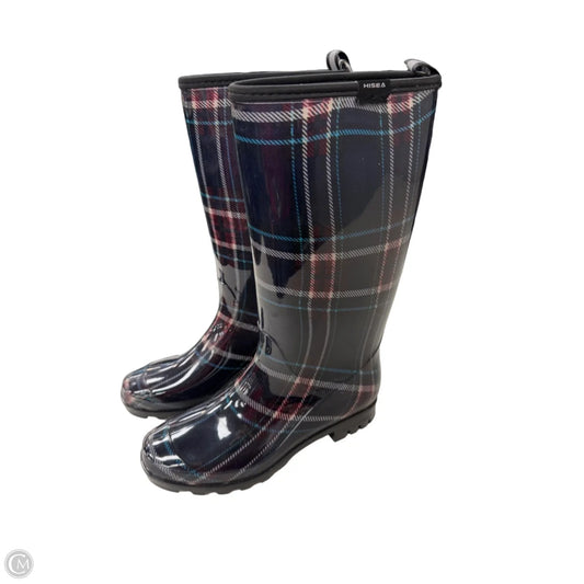 Boots Rain By Clothes Mentor In Plaid Pattern, Size: 7