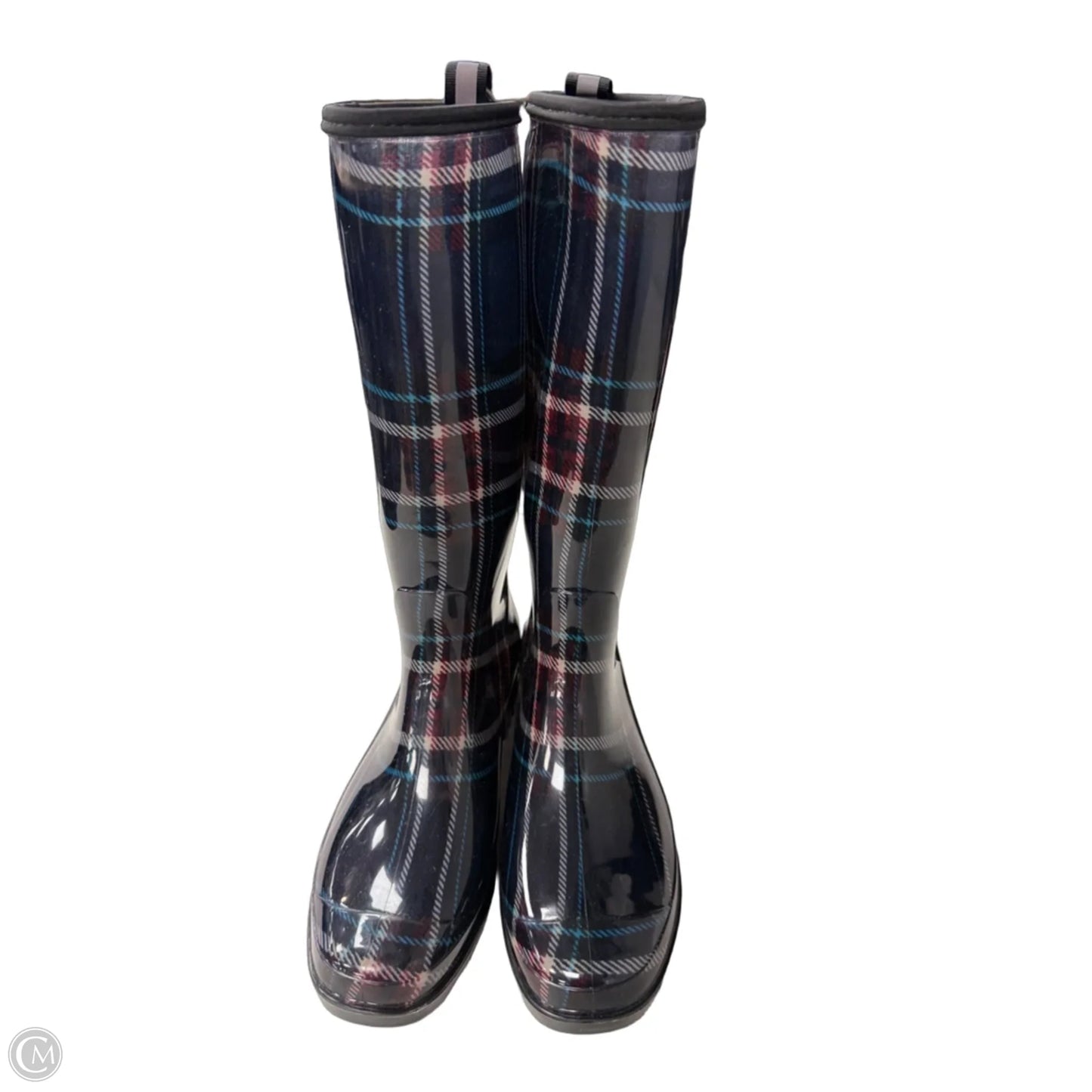 Boots Rain By Clothes Mentor In Plaid Pattern, Size: 7