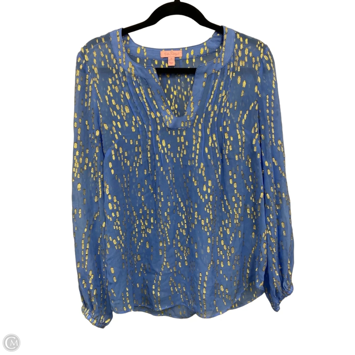 Top Long Sleeve Designer By Lilly Pulitzer In Blue & Gold, Size: S