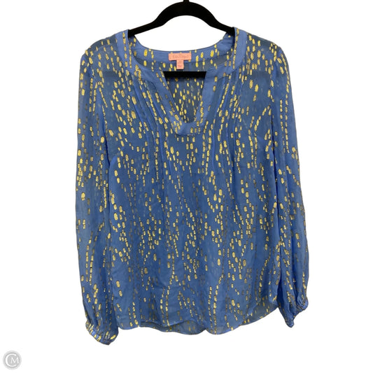 Top Long Sleeve Designer By Lilly Pulitzer In Blue & Gold, Size: S