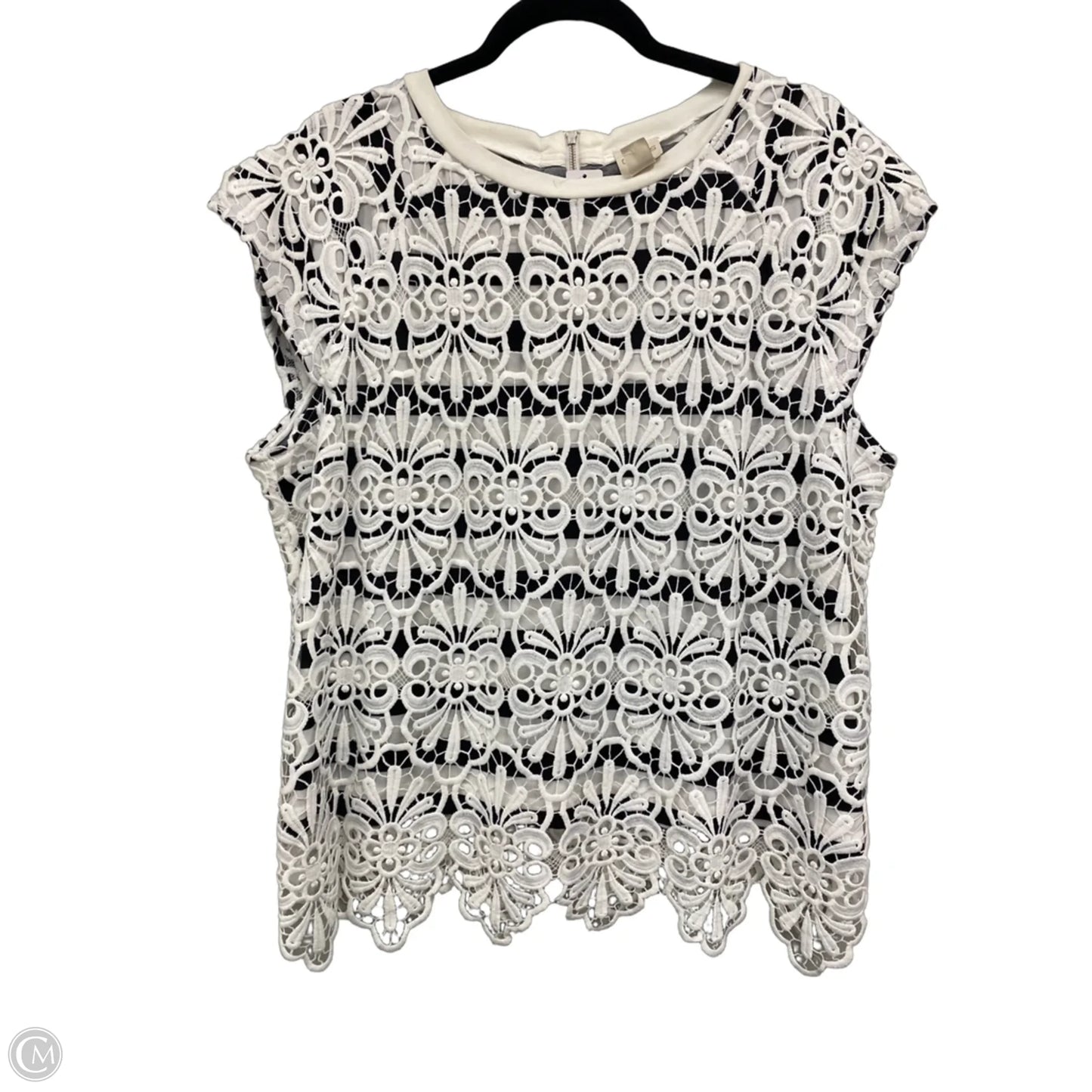 Top Short Sleeve By Chicos In Black & Cream, Size: Xl