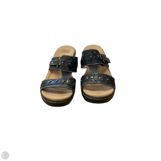 Sandals Heels Wedge By Clarks In Black, Size: 9.5