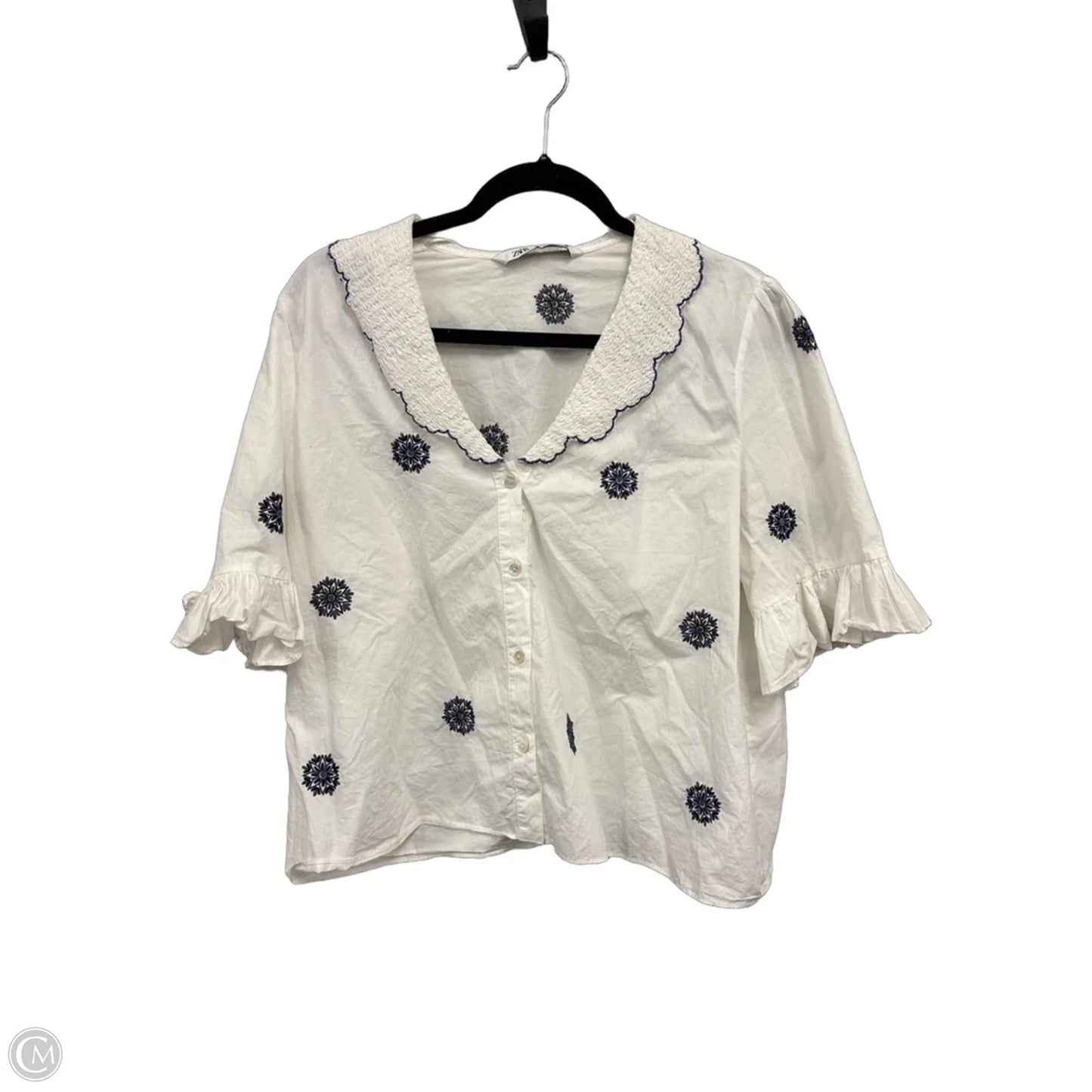 Top Short Sleeve By Zara In Blue & White, Size: L