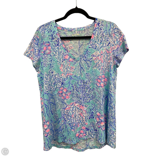 Top Short Sleeve Designer By Lilly Pulitzer In Blue & Green, Size: M