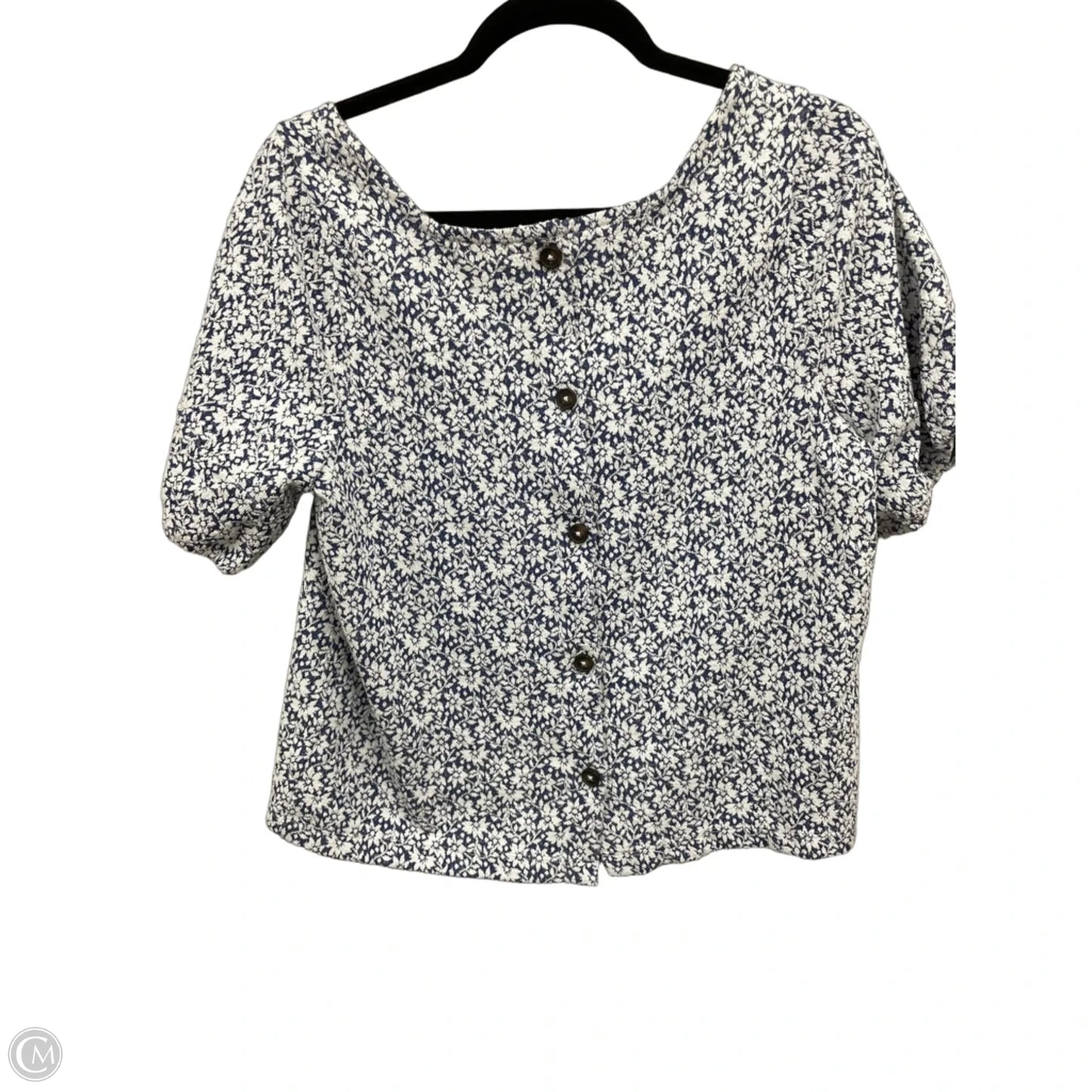 Top Short Sleeve By Madewell In Blue & White, Size: M