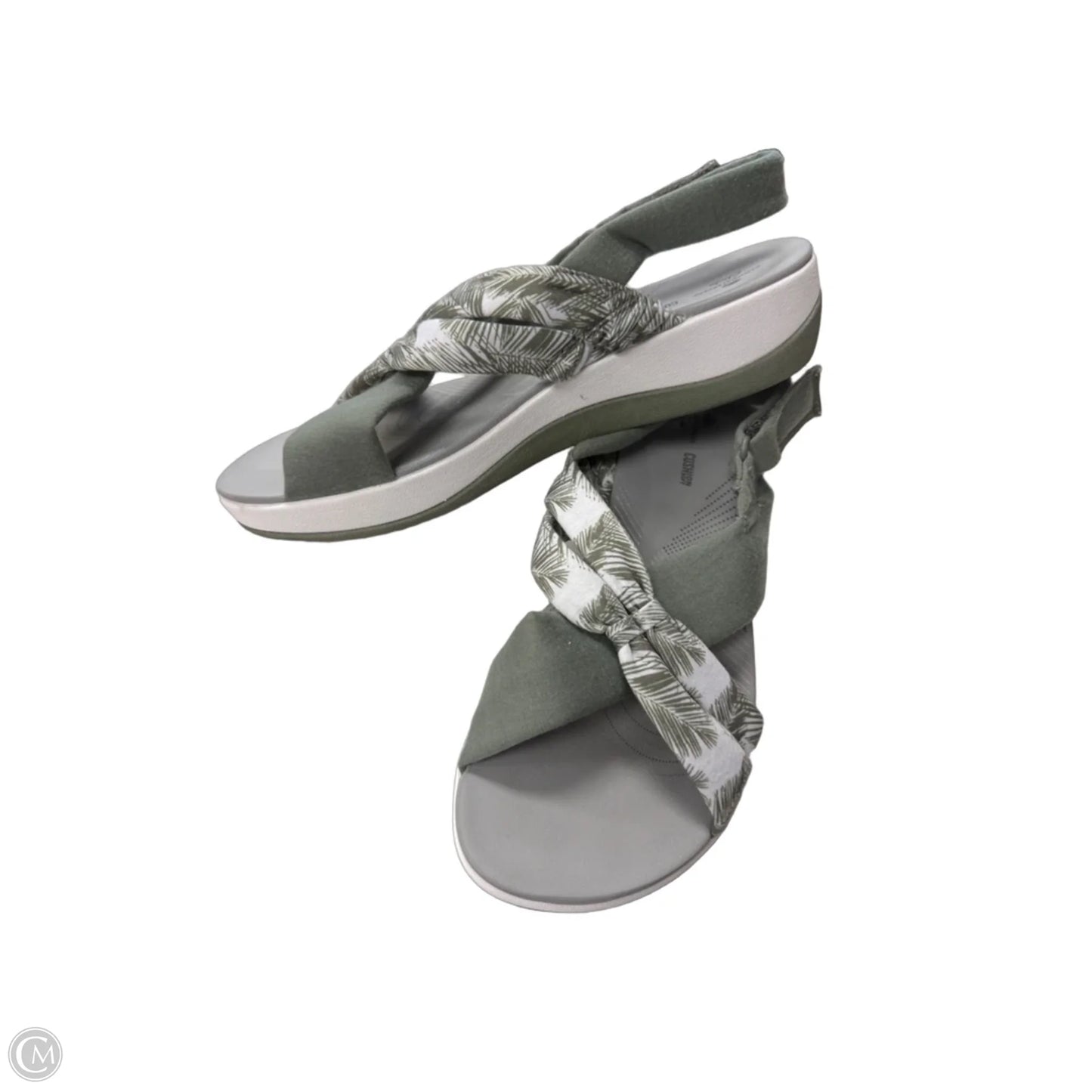 Sandals Heels Platform By Clarks In Green & White, Size: 6.5