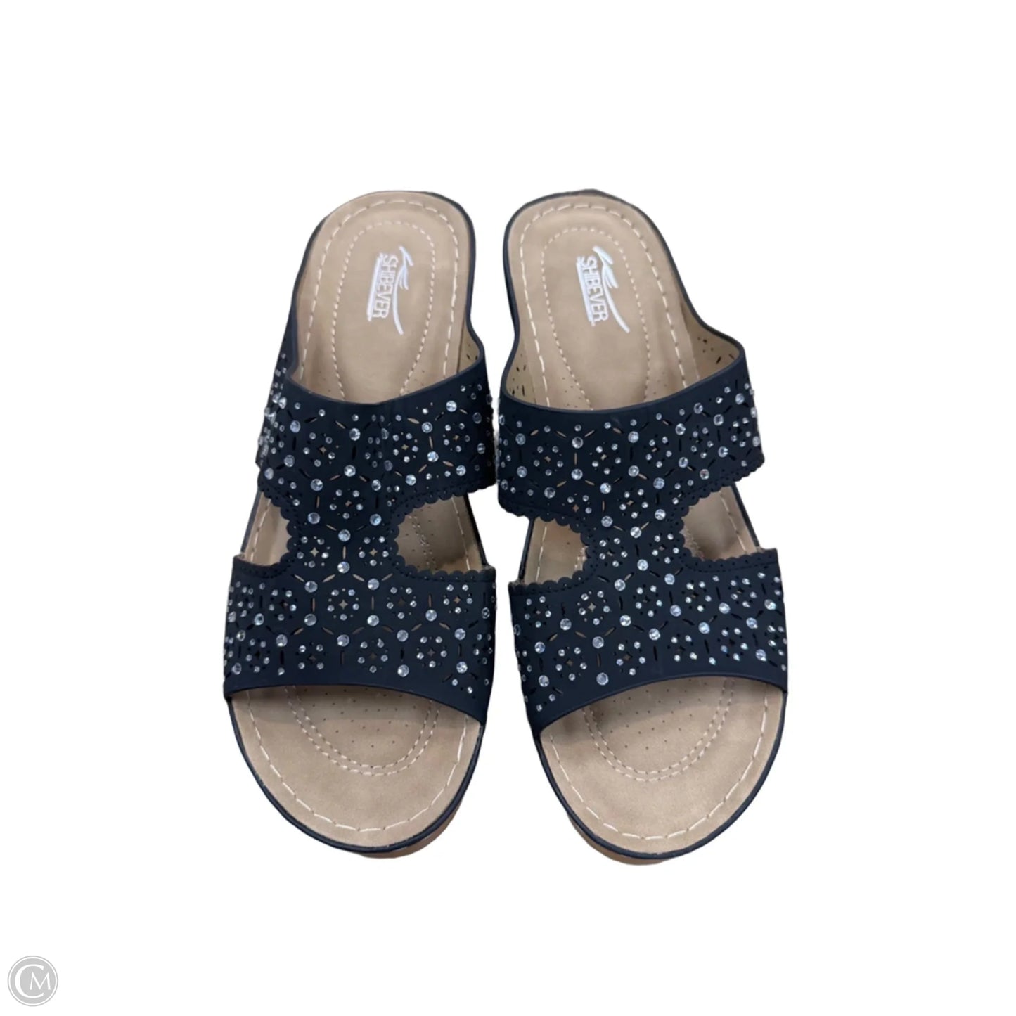 Sandals Heels Wedge By Clothes Mentor In Black & Silver, Size: 11.5