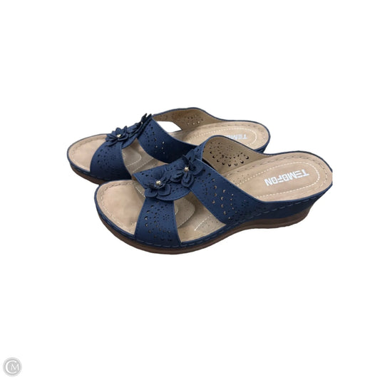 Sandals Heels Wedge By Clothes Mentor In Navy, Size: 11.5