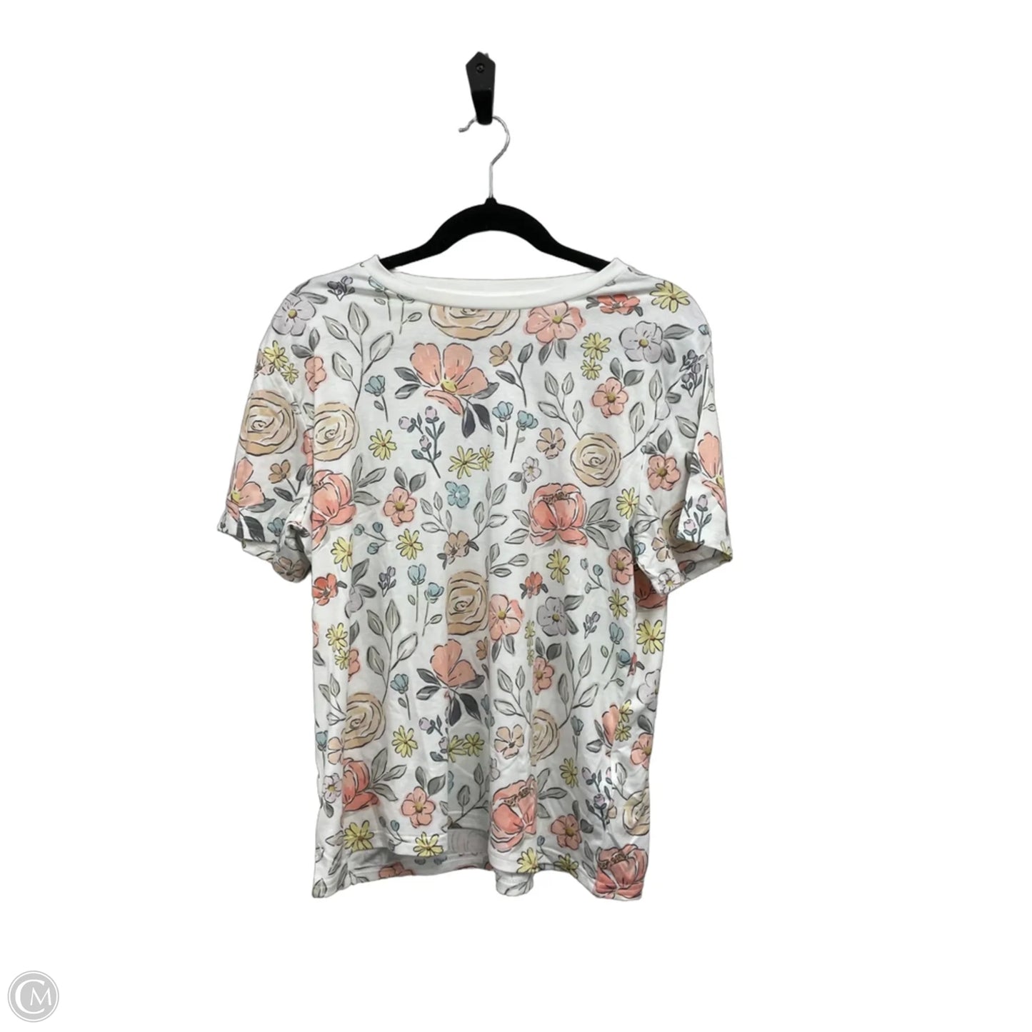 Top Short Sleeve Basic By Shein In Floral Print, Size: L