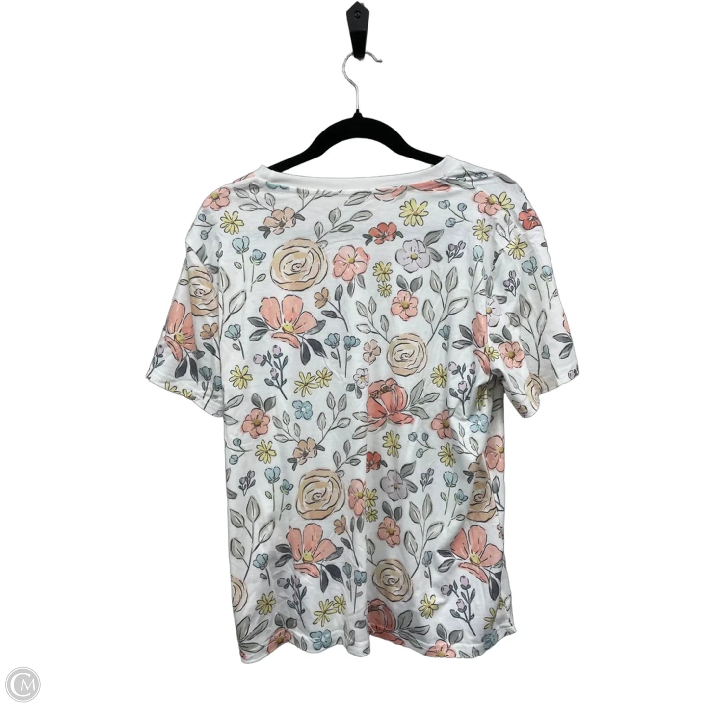 Top Short Sleeve Basic By Shein In Floral Print, Size: L