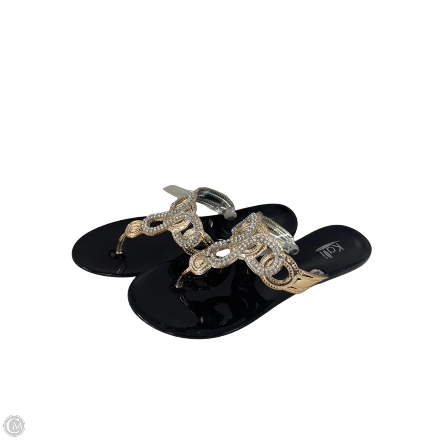Sandals Flats By Clothes Mentor In Black & Gold, Size: 7