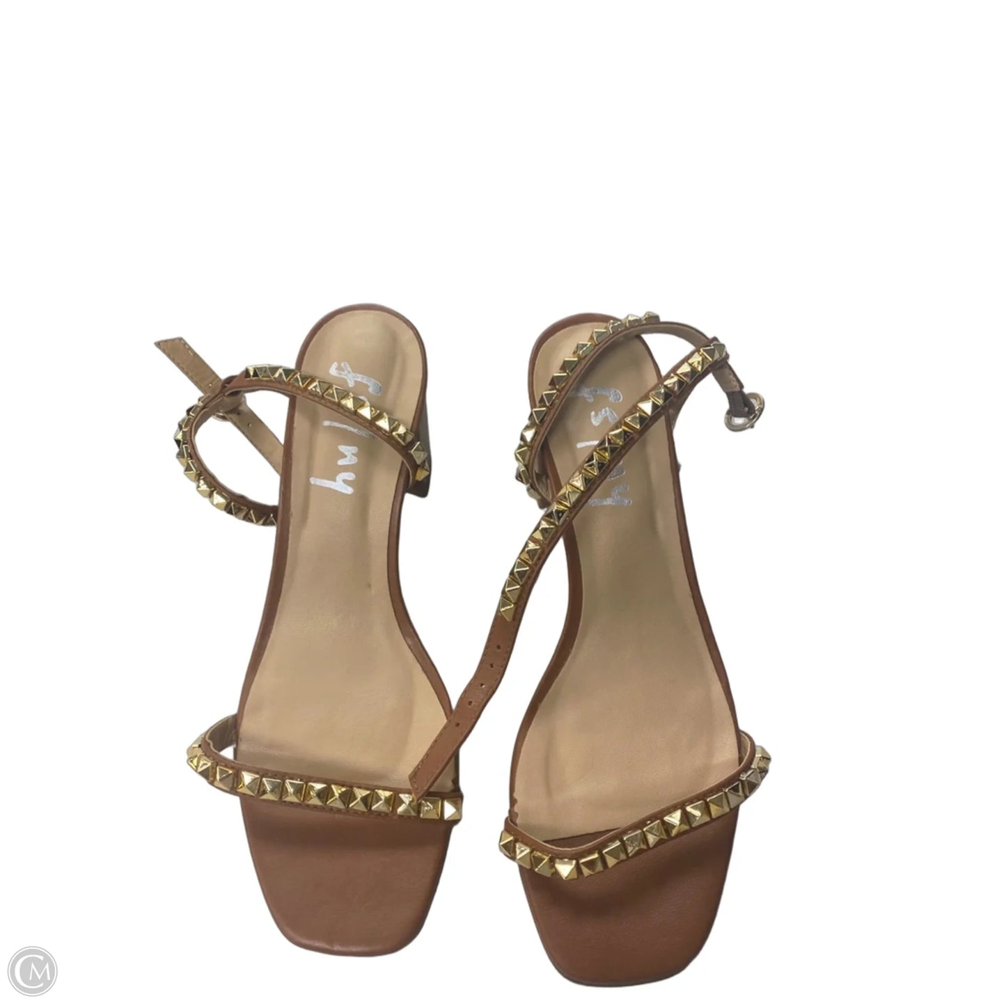 Sandals Heels Block By Clothes Mentor In Brown & Gold, Size: 7