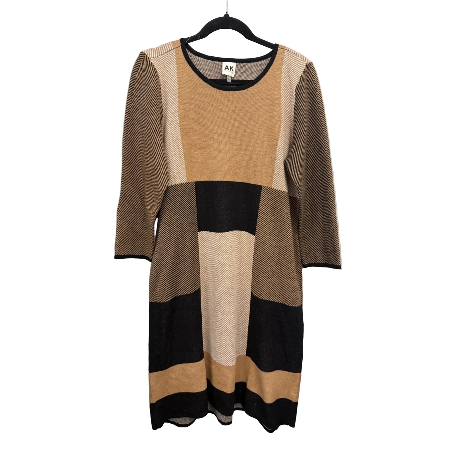 Dress Sweater By Anne Klein In Black & Tan, Size: L