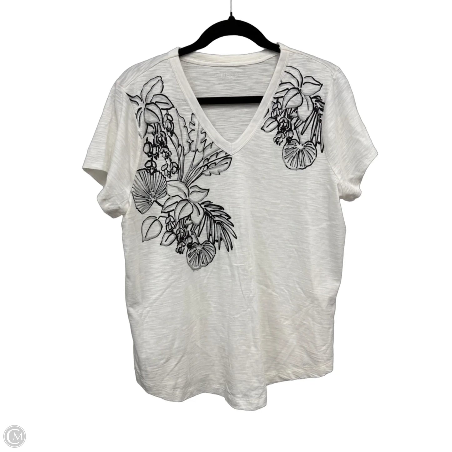 Top Short Sleeve By Chicos In Black & Cream, Size: L