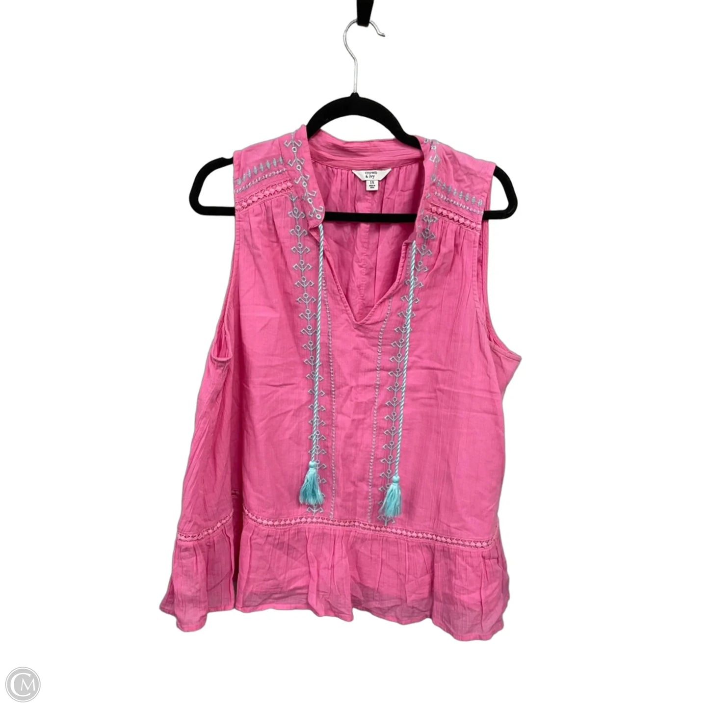 Top Sleeveless By Crown And Ivy In Blue & Pink, Size: 1x
