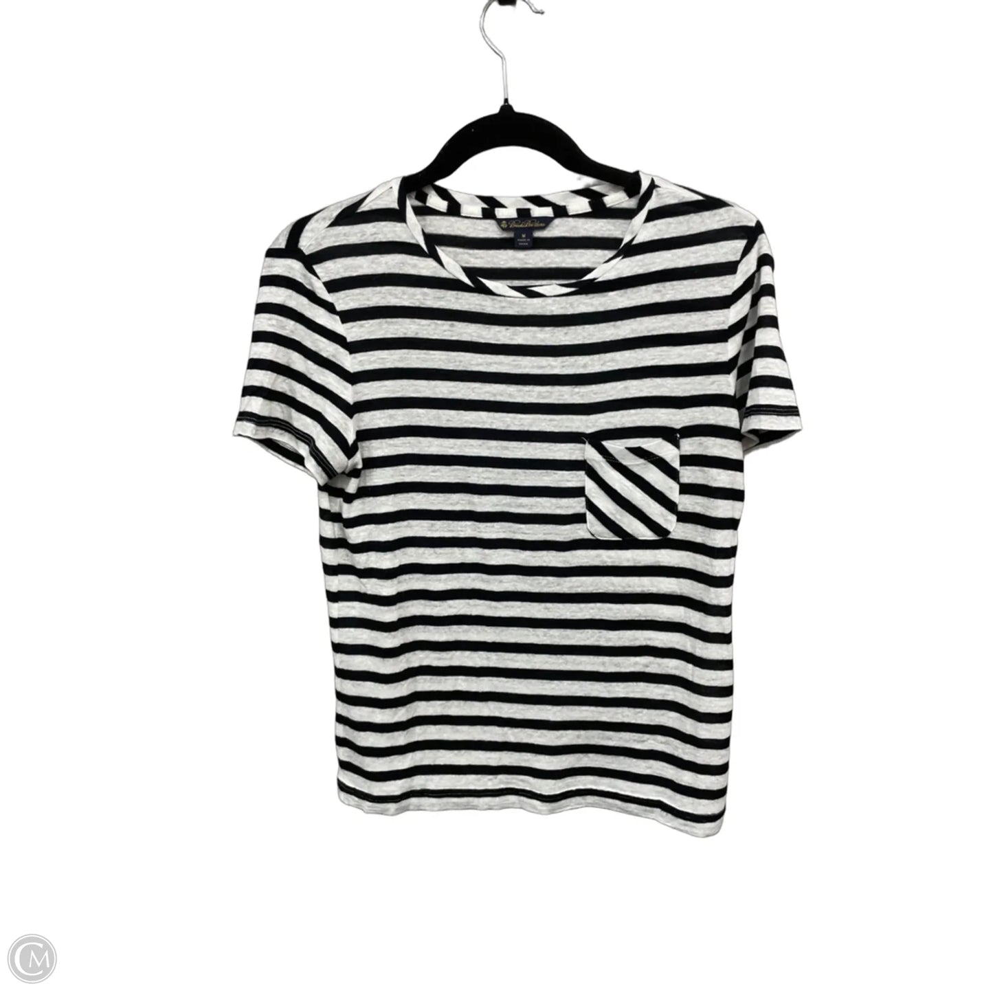 Top Short Sleeve By Brooks Brothers In Black & White, Size: M