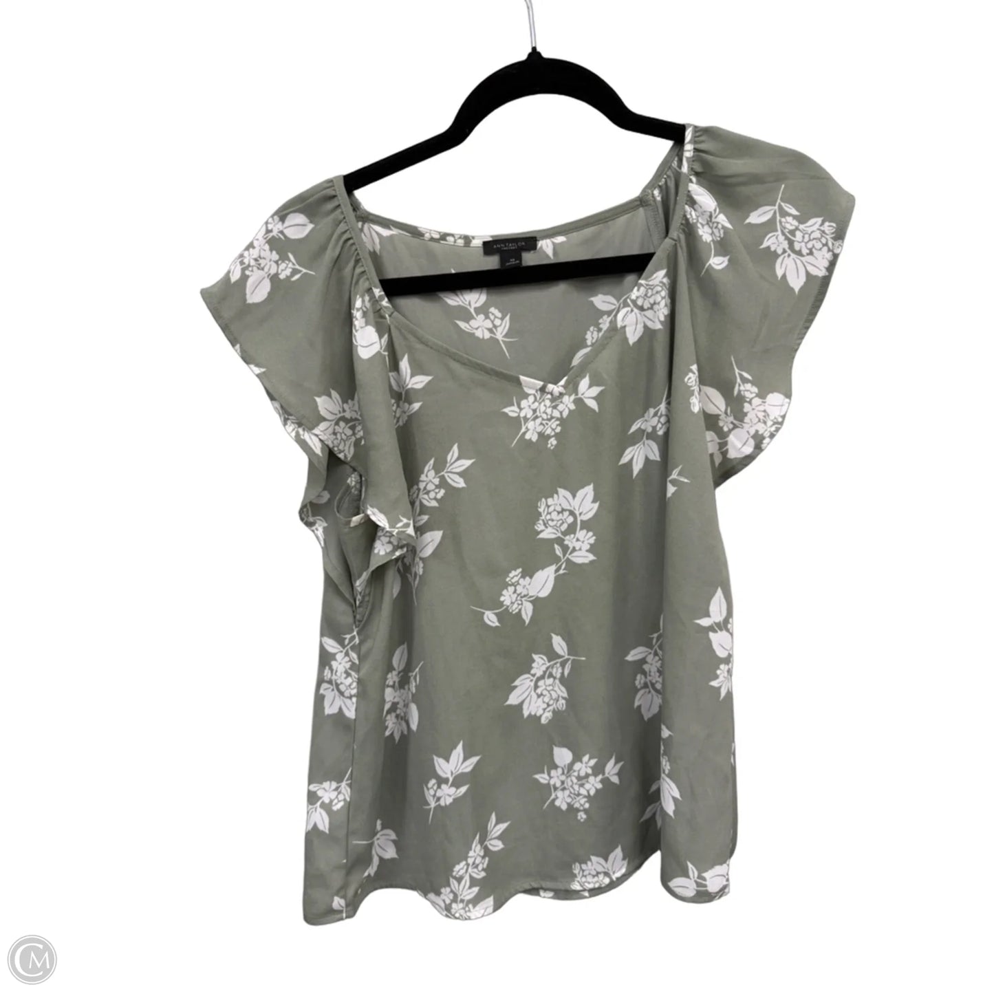 Top Short Sleeve By Ann Taylor In Green & White, Size: Xs