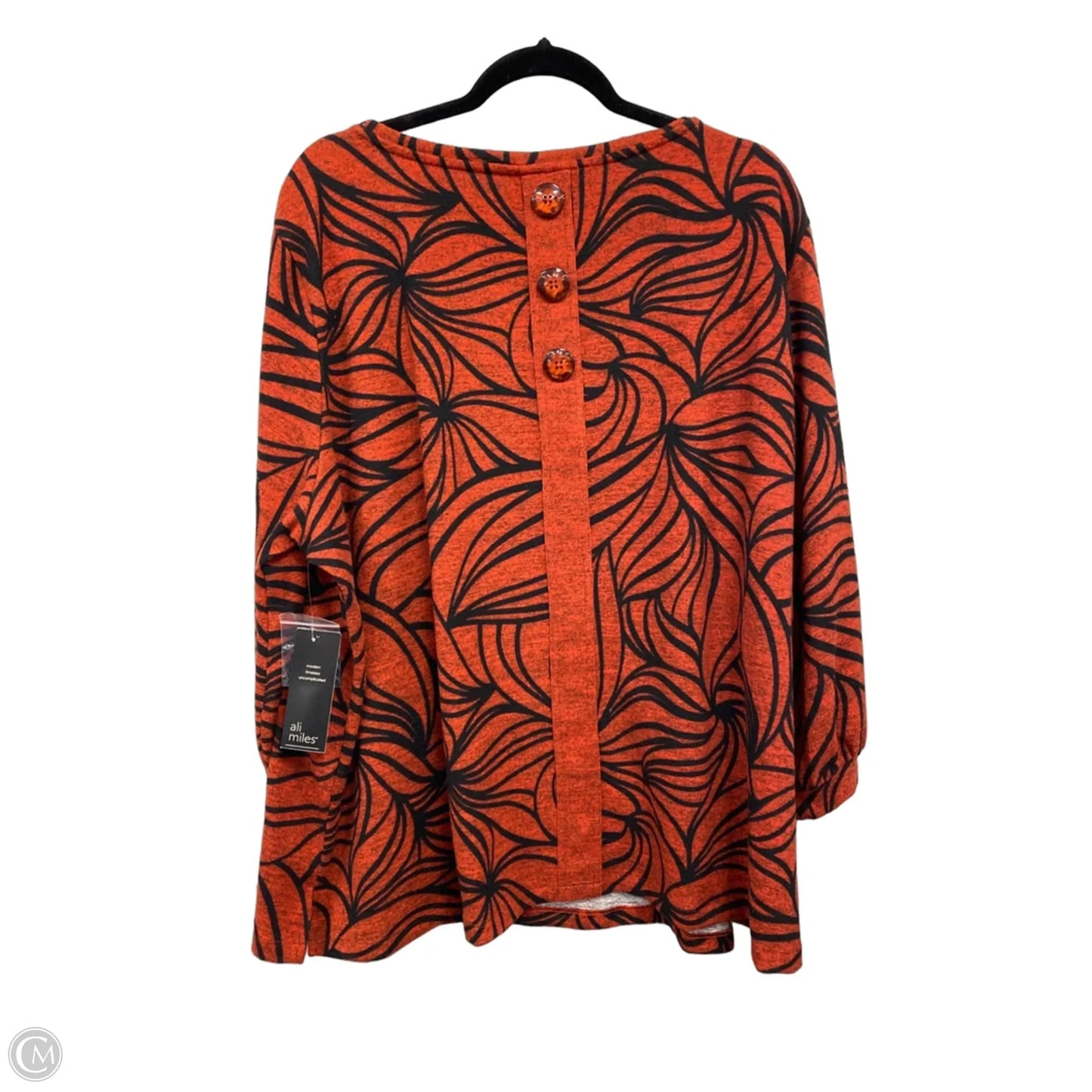 Top 3/4 Sleeve By Ali Miles In Black & Orange, Size: 2x
