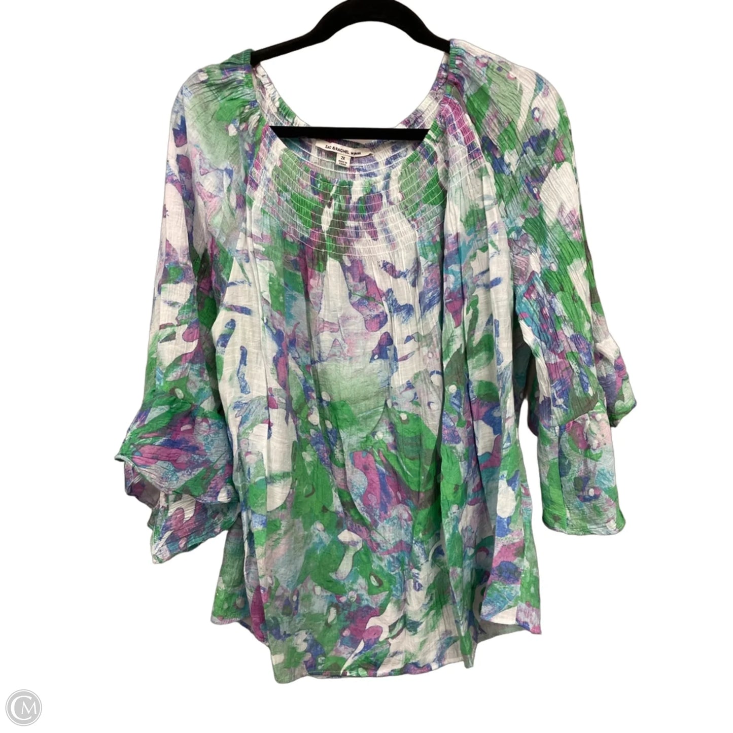 Top 3/4 Sleeve By Zac And Rachel In Green & Pink, Size: 2x
