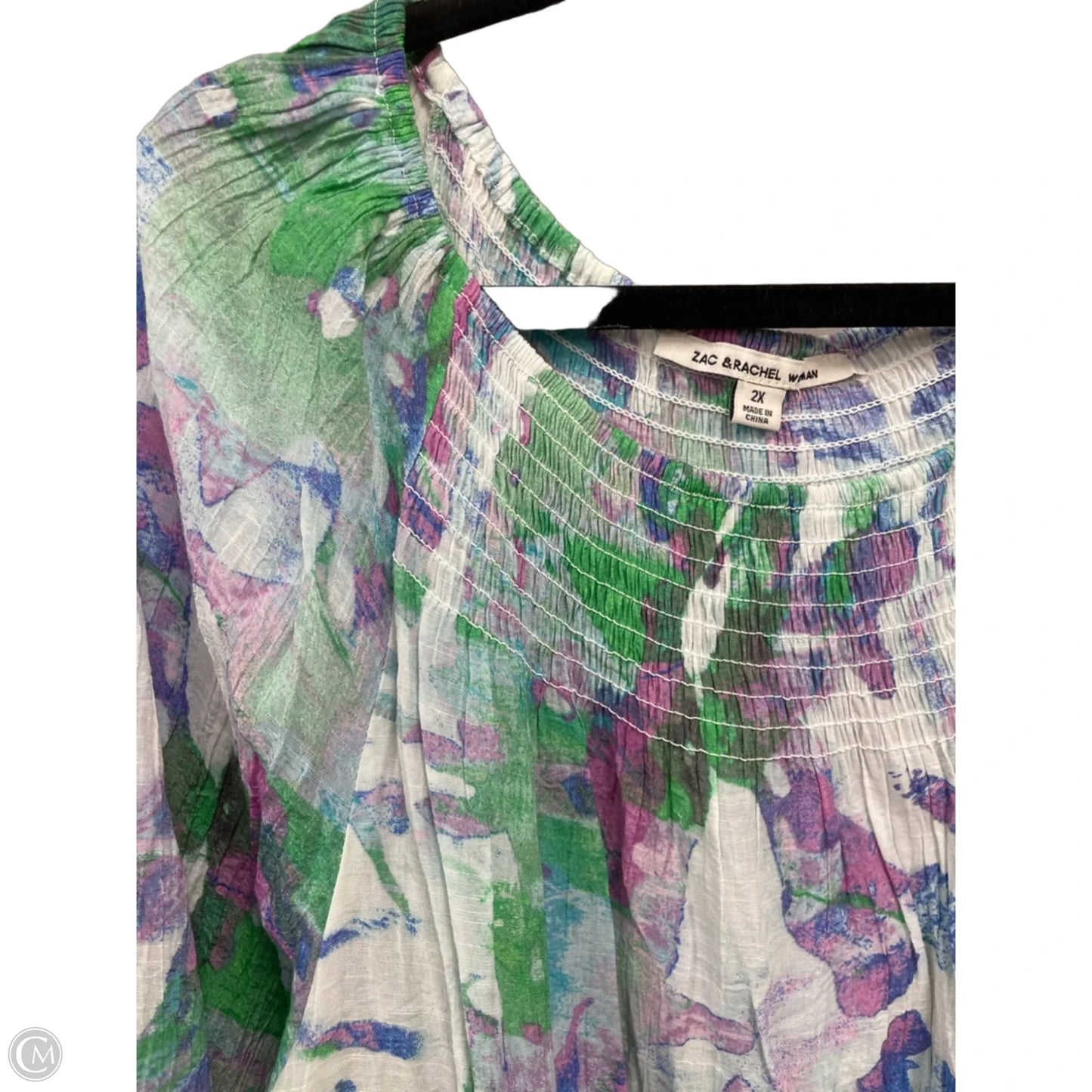 Top 3/4 Sleeve By Zac And Rachel In Green & Pink, Size: 2x
