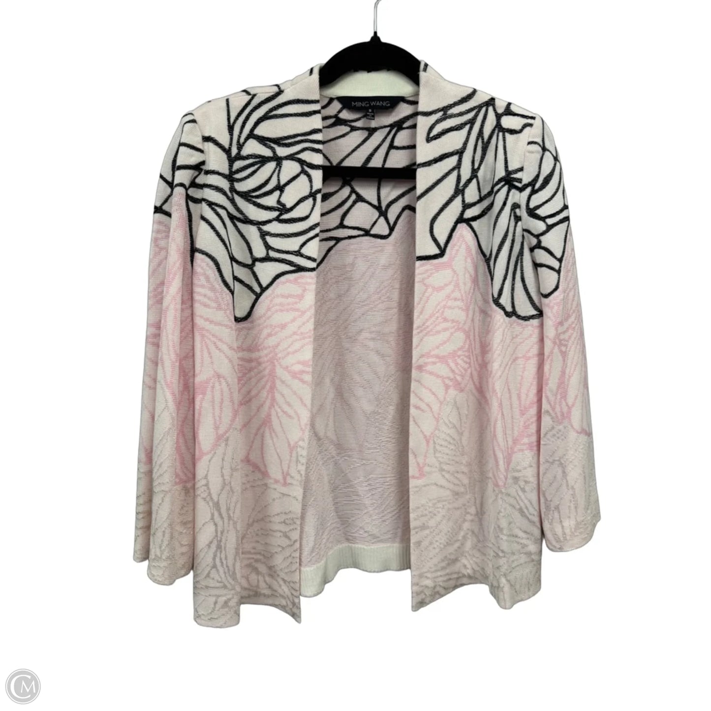 Sweater Cardigan By Ming Wang In Black & Pink, Size: S