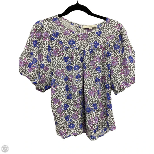 Top Short Sleeve By Loft In Black & Purple, Size: Lp