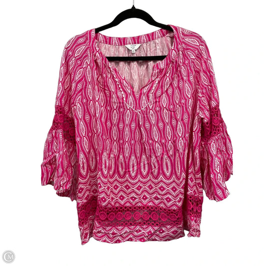 Top 3/4 Sleeve By Crown And Ivy In Pink & White, Size: 1x