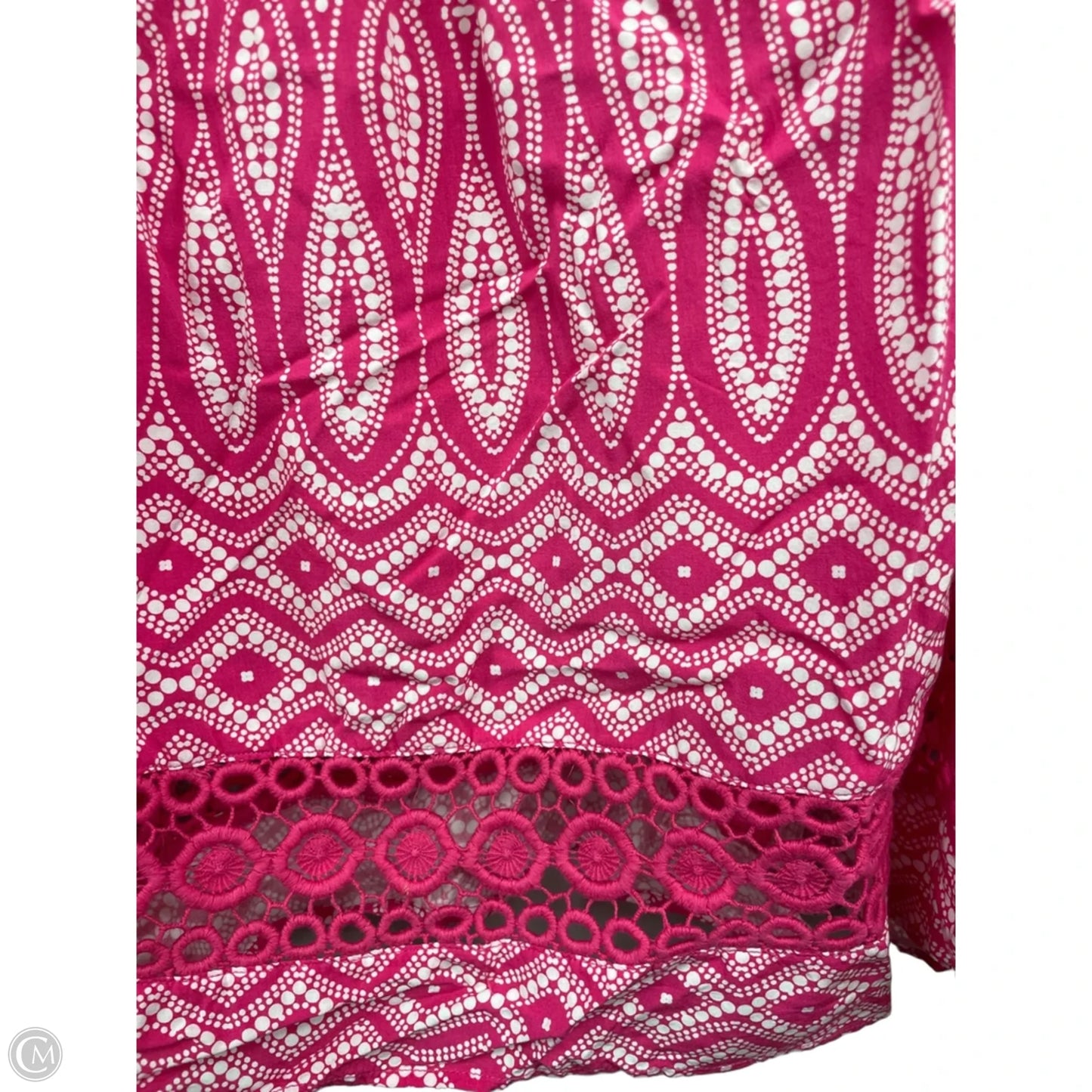 Top 3/4 Sleeve By Crown And Ivy In Pink & White, Size: 1x