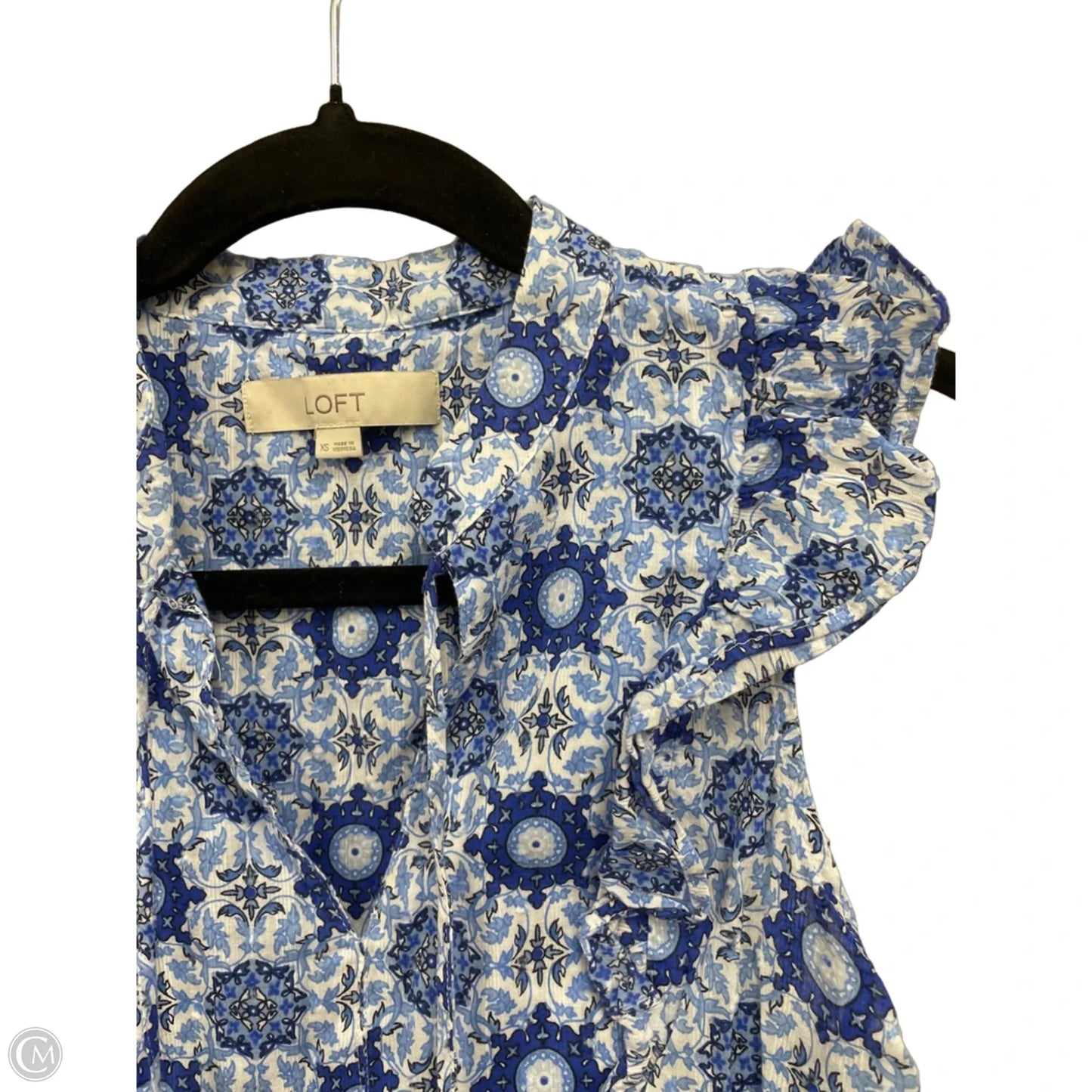 Top Short Sleeve By Loft In Blue & White, Size: Xs
