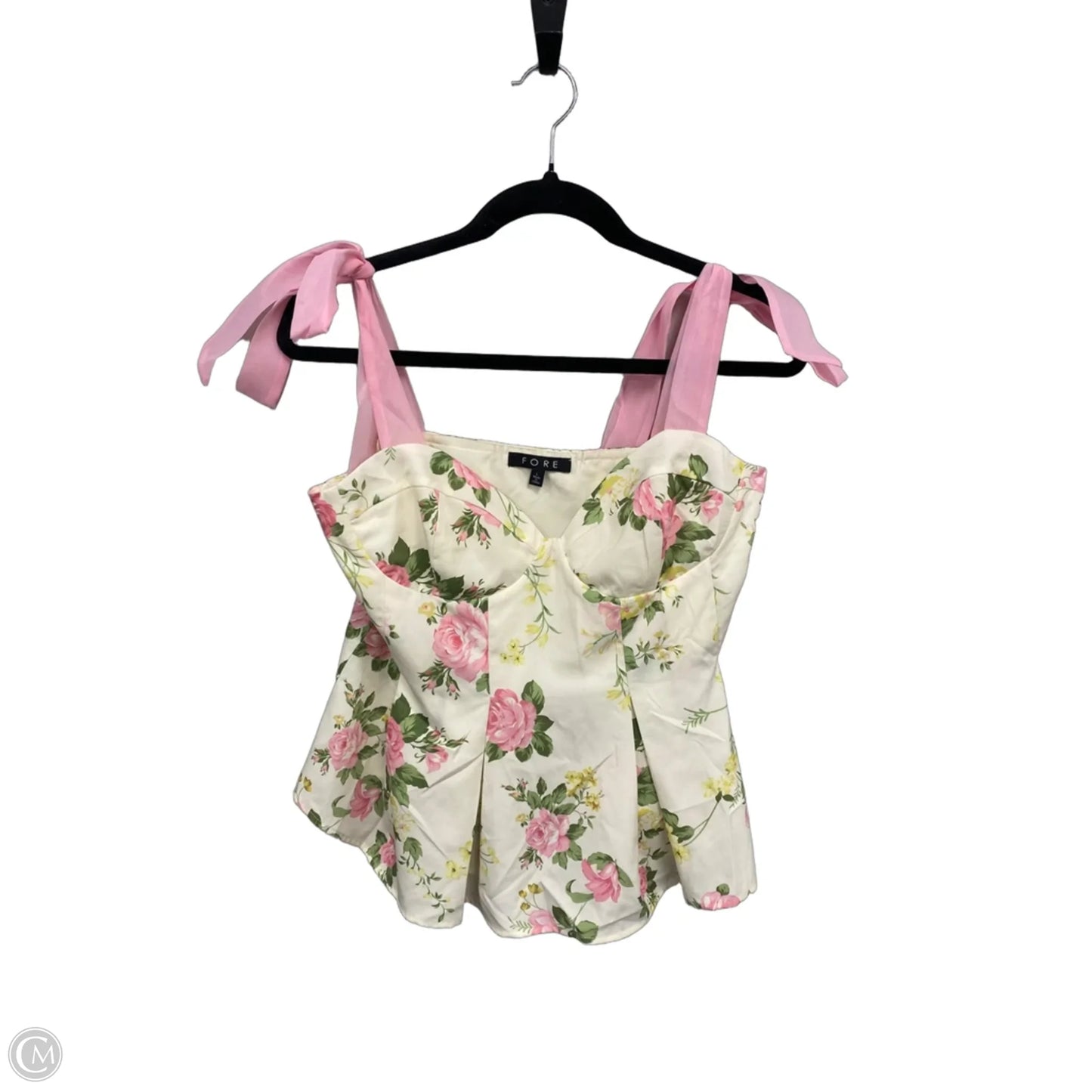 Top Sleeveless By Fore In Cream & Pink, Size: L