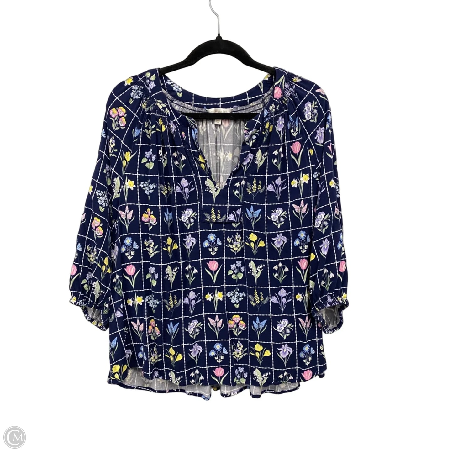 Top 3/4 Sleeve By Crown And Ivy In Blue & Yellow, Size: 1x