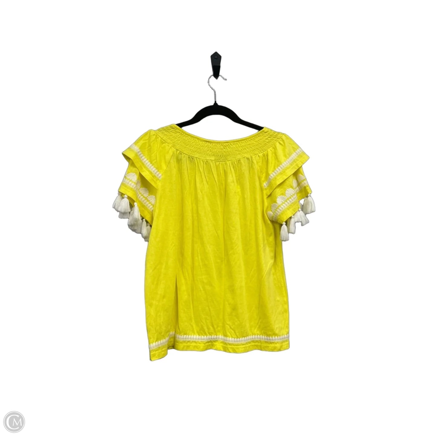 Top Short Sleeve Designer By Lilly Pulitzer In White & Yellow, Size: S