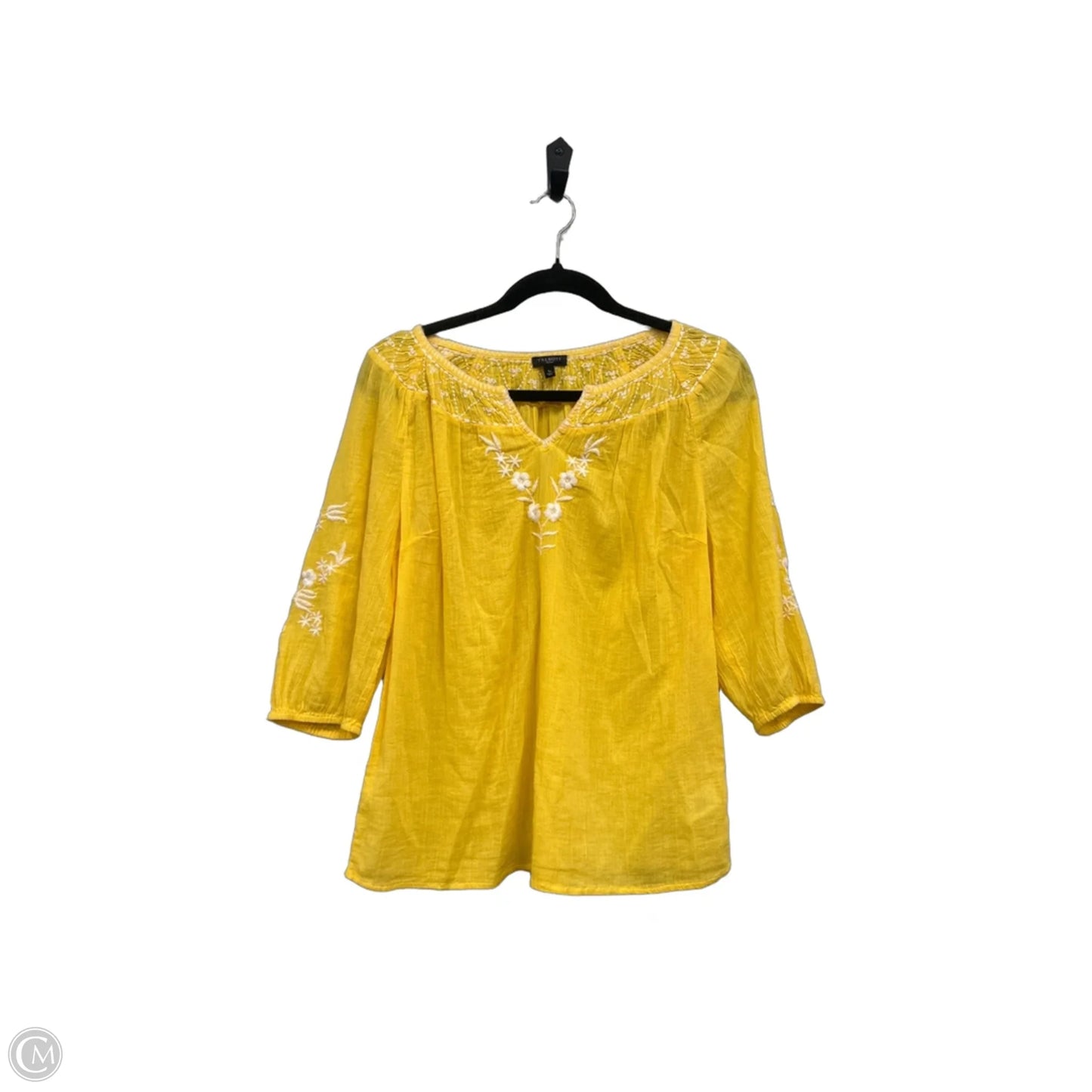 Tunic 3/4 Sleeve By Talbots In White & Yellow, Size: Sp