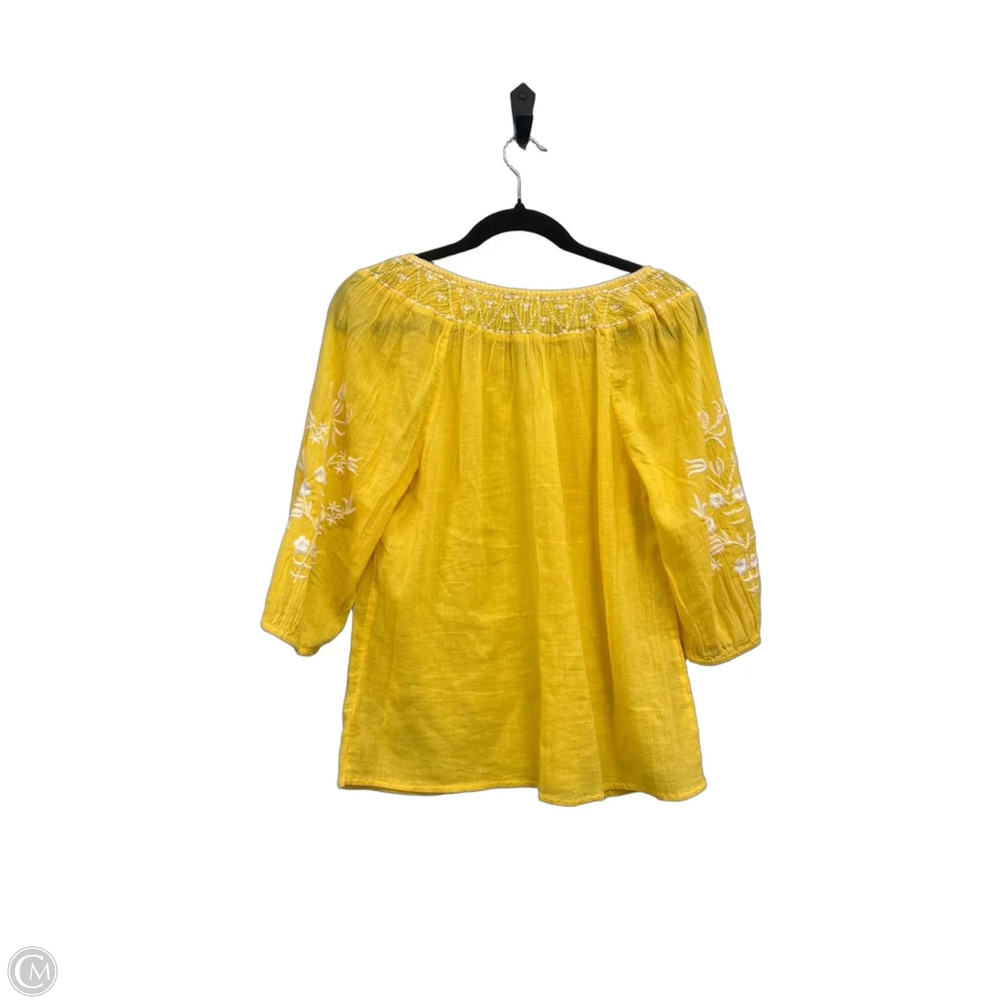 Tunic 3/4 Sleeve By Talbots In White & Yellow, Size: Sp