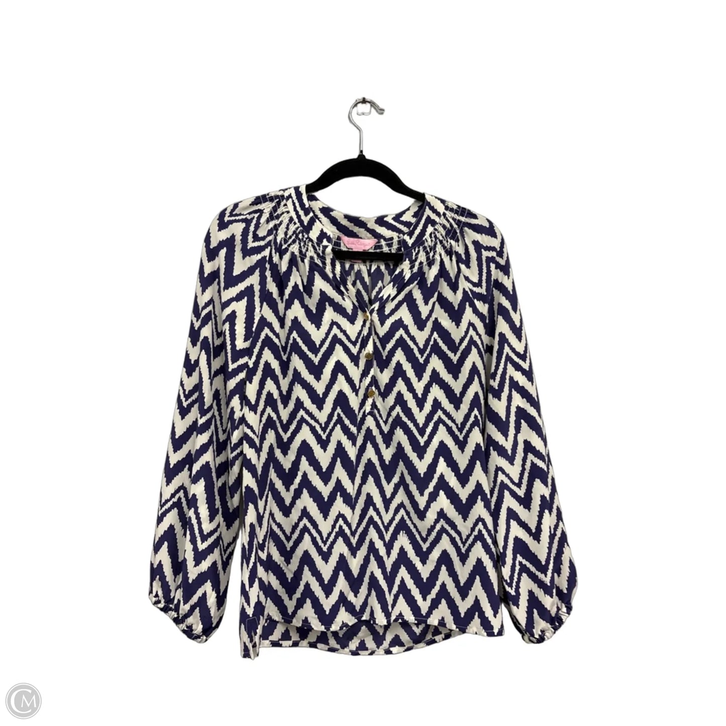 Top Long Sleeve Designer By Lilly Pulitzer In Blue & White, Size: S