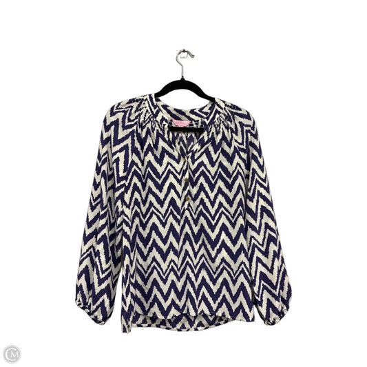 Top Long Sleeve Designer By Lilly Pulitzer In Blue & White, Size: S