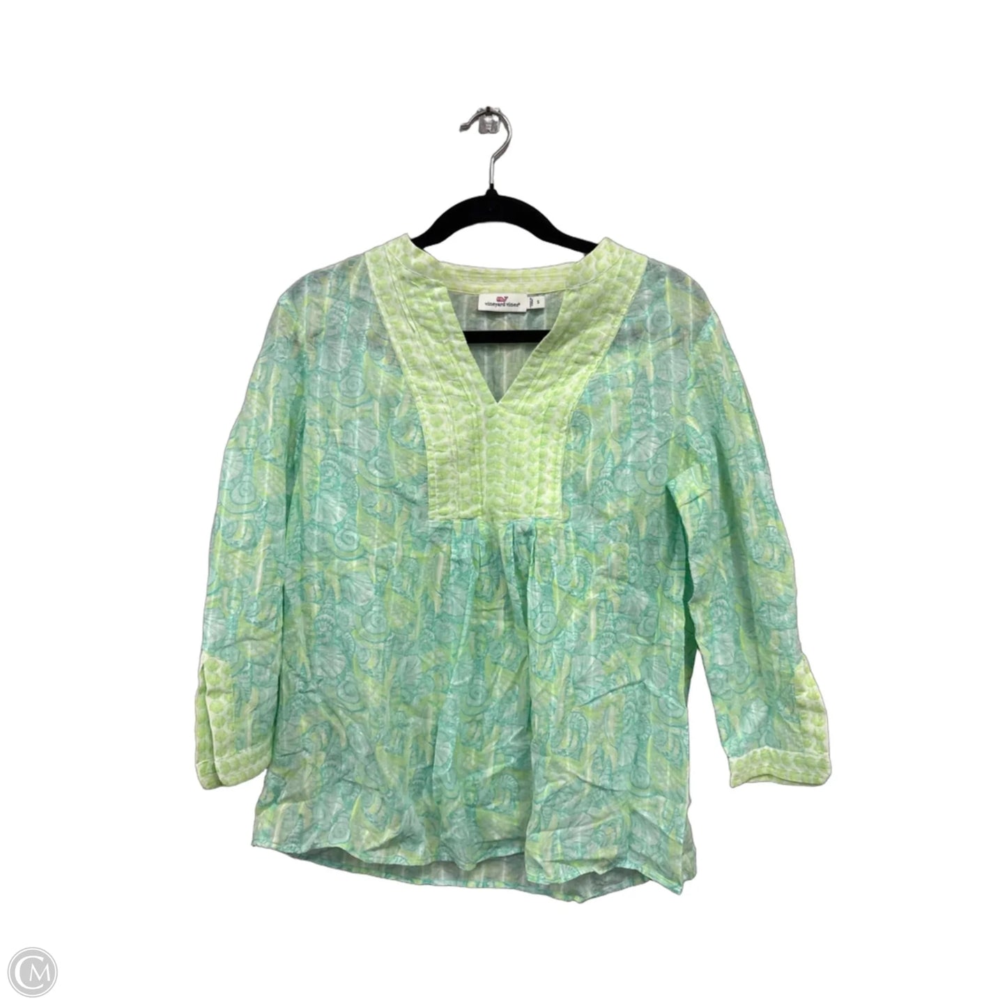Top 3/4 Sleeve By Vineyard Vines In Green & Yellow, Size: S